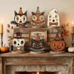 Vintage Halloween Wooden Block