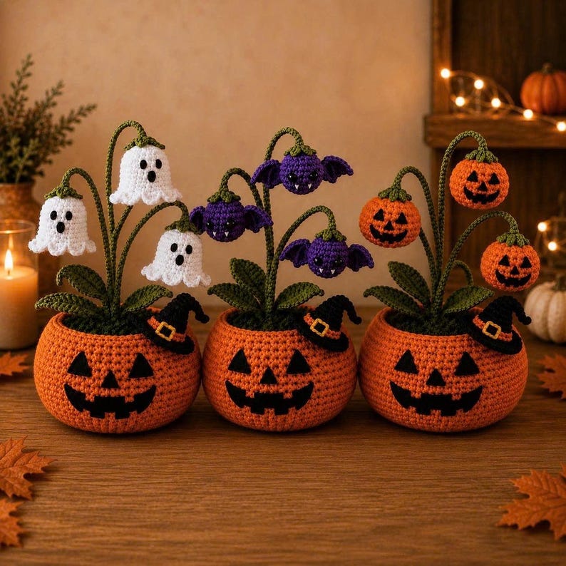 il_794xN.8209180437_bcod.jpg Crochet Pumpkin Ghost Pot - Image 1